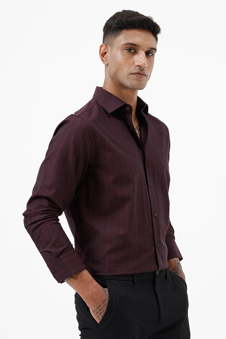 WINE HERRINGBONE COTTON SHIRT