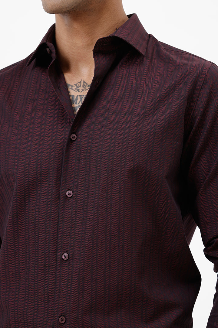 WINE HERRINGBONE COTTON SHIRT