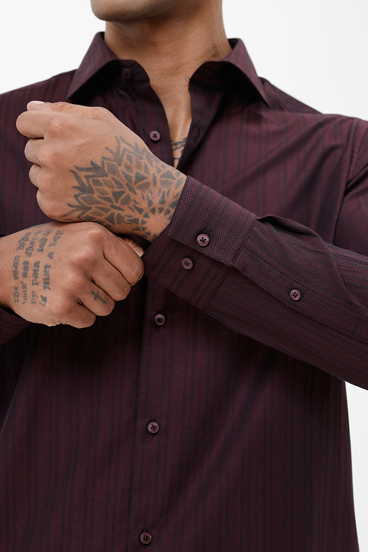 WINE HERRINGBONE COTTON SHIRT