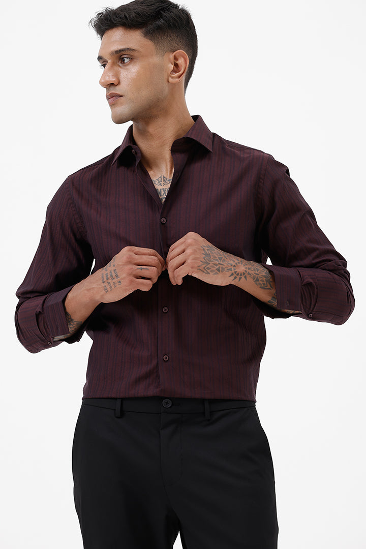 WINE HERRINGBONE COTTON SHIRT