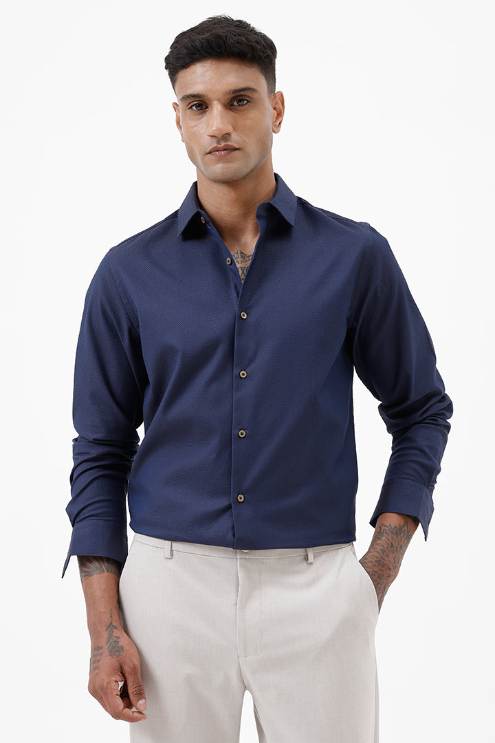 NAVY COTTON DOBBY SHIRT