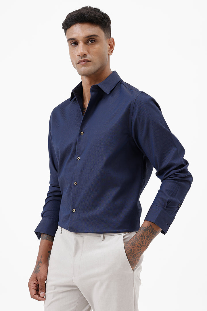 NAVY COTTON DOBBY SHIRT
