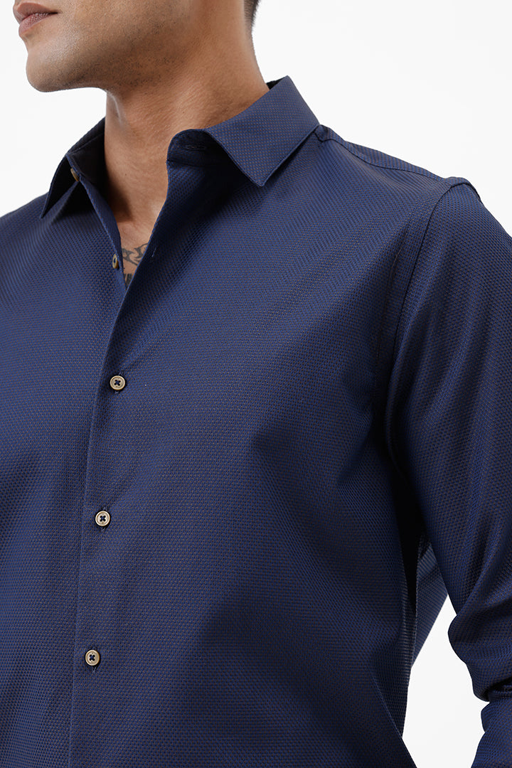 NAVY COTTON DOBBY SHIRT