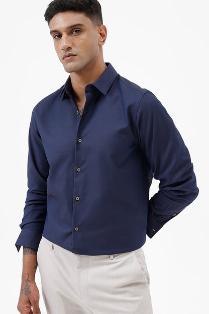 NAVY COTTON DOBBY SHIRT