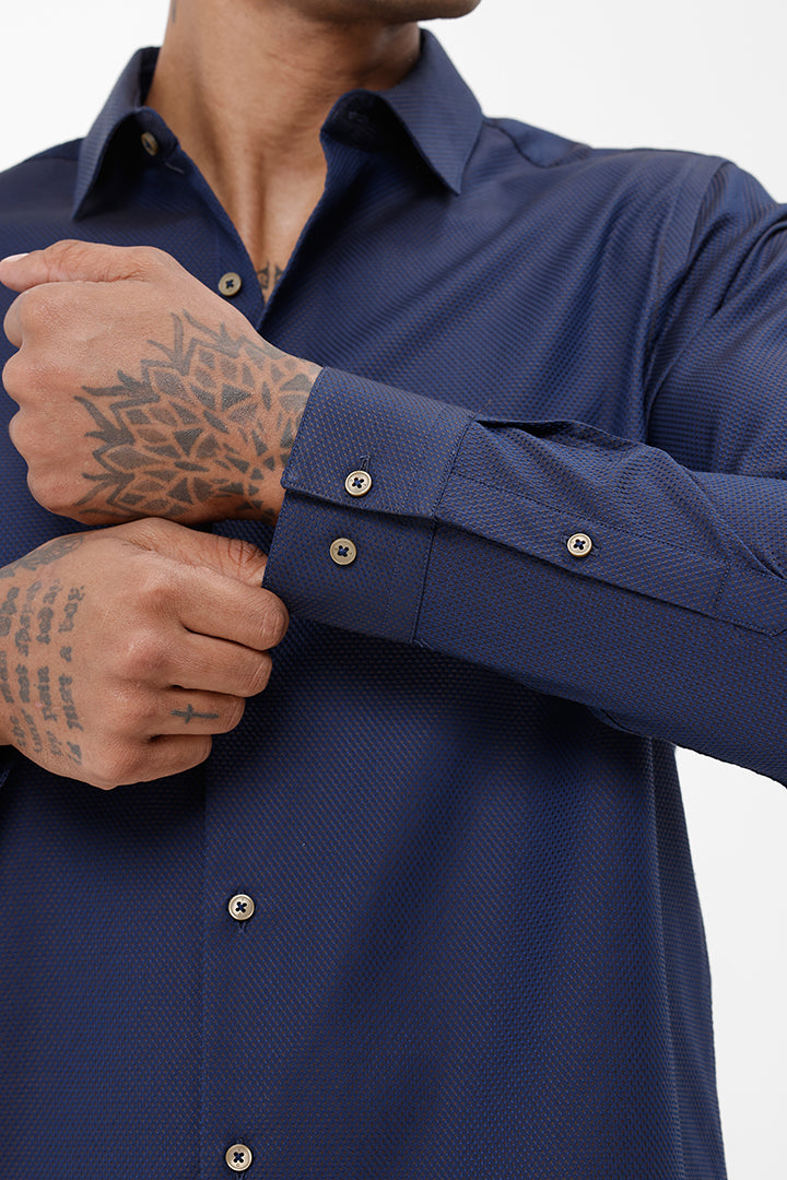 NAVY COTTON DOBBY SHIRT
