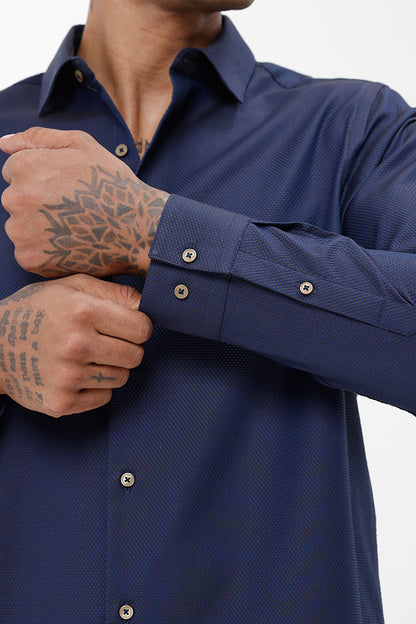 NAVY COTTON DOBBY SHIRT