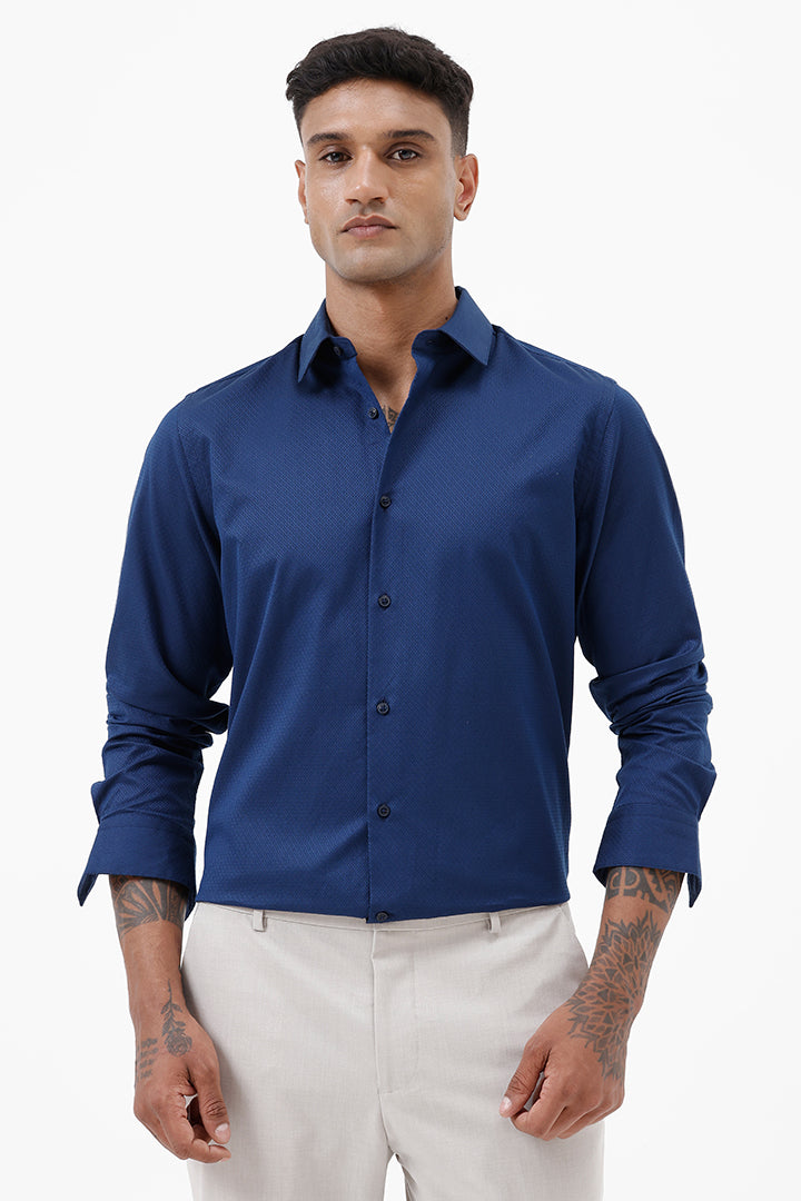 NAVY COTTON DOBBY SHIRT