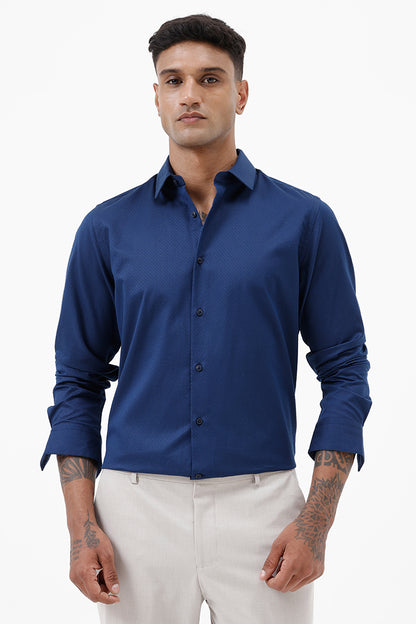 NAVY COTTON DOBBY SHIRT