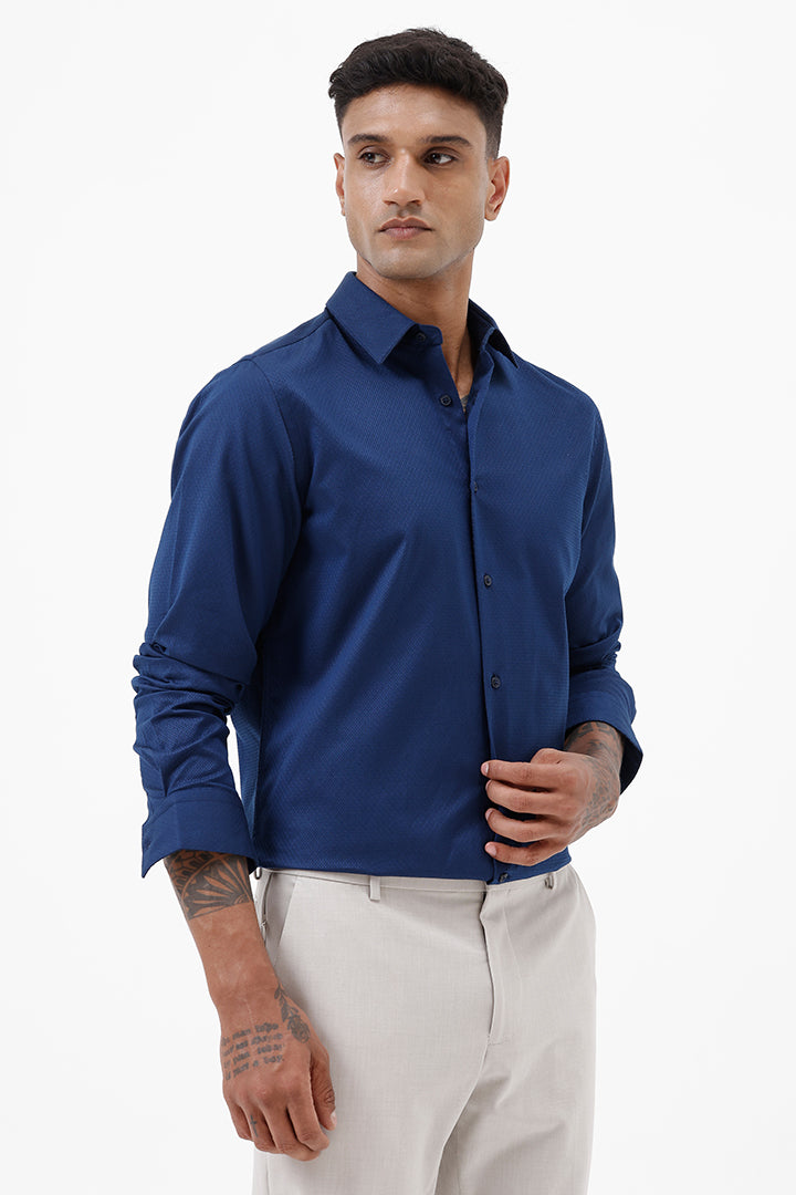 NAVY COTTON DOBBY SHIRT