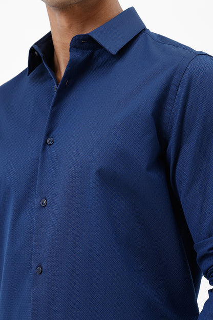 NAVY COTTON DOBBY SHIRT