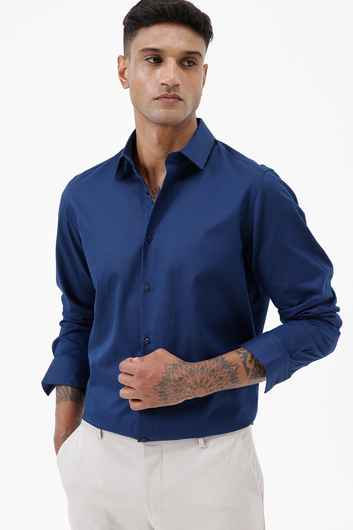 NAVY COTTON DOBBY SHIRT