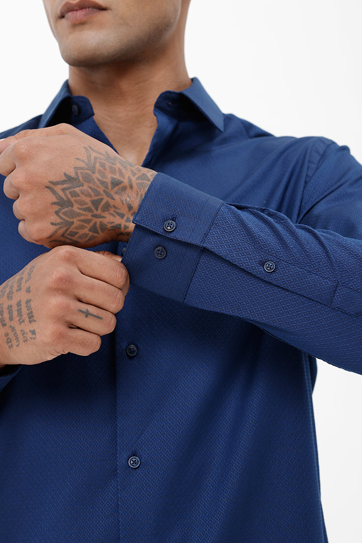 NAVY COTTON DOBBY SHIRT