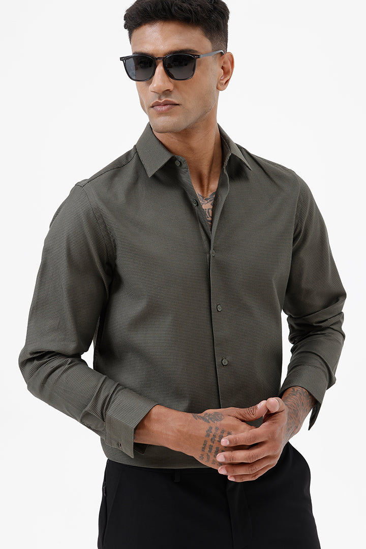 GREEN COTTON DOBBY SHIRT