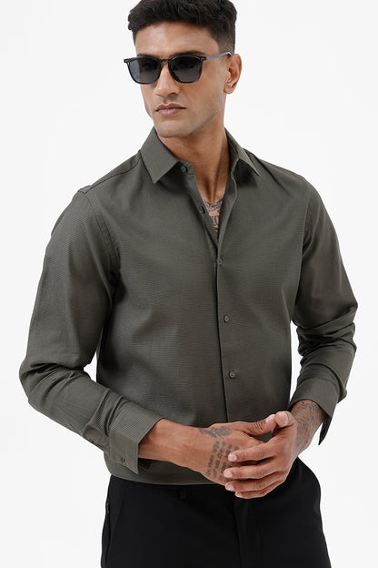 GREEN COTTON DOBBY SHIRT