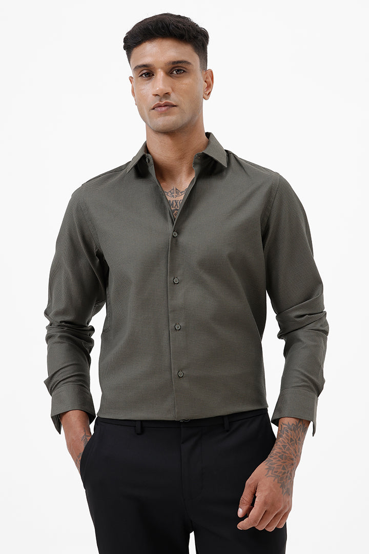 GREEN COTTON DOBBY SHIRT