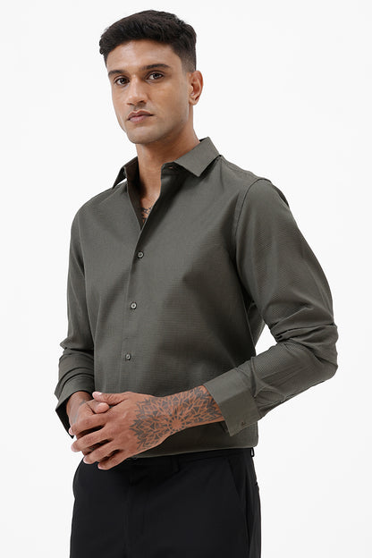 GREEN COTTON DOBBY SHIRT