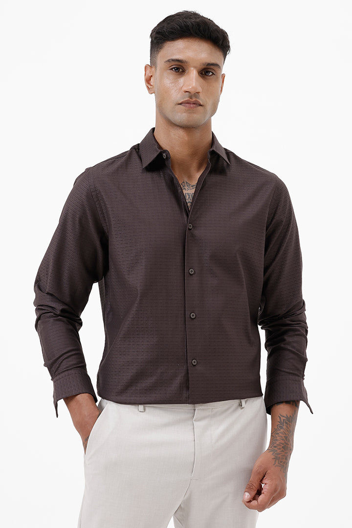 DARK BROWN COTTON DOBBY SHIRT