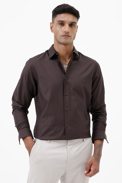 DARK BROWN COTTON DOBBY SHIRT