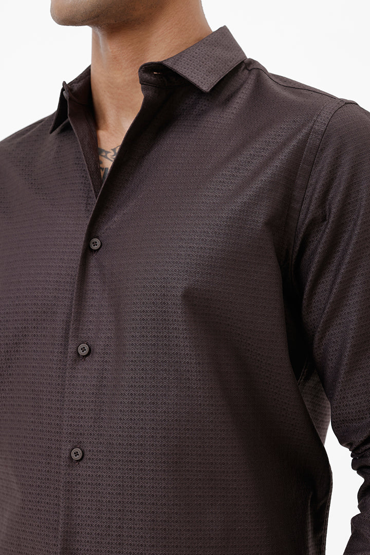 DARK BROWN COTTON DOBBY SHIRT