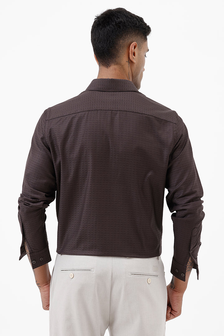 DARK BROWN COTTON DOBBY SHIRT