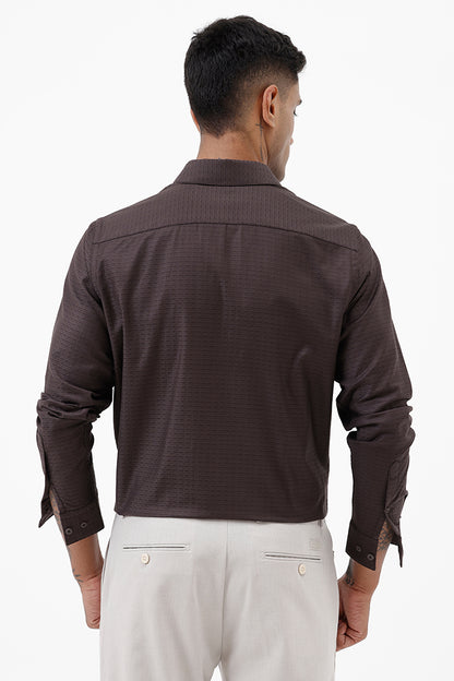 DARK BROWN COTTON DOBBY SHIRT
