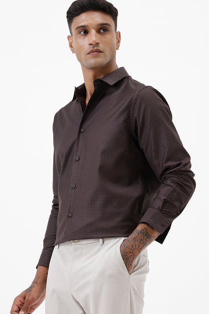 DARK BROWN COTTON DOBBY SHIRT