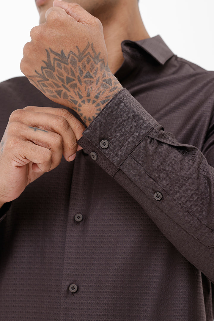 DARK BROWN COTTON DOBBY SHIRT