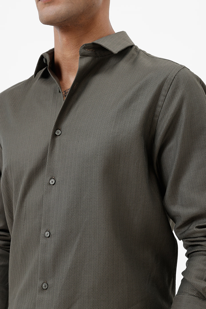 GREEN HERRINGBONE COTTON SHIRT