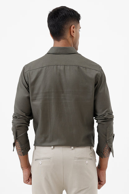 GREEN HERRINGBONE COTTON SHIRT