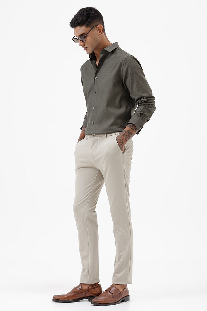 GREEN HERRINGBONE COTTON SHIRT