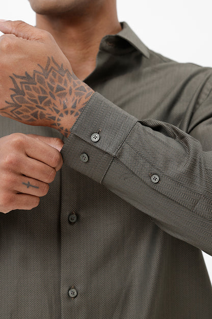 GREEN HERRINGBONE COTTON SHIRT