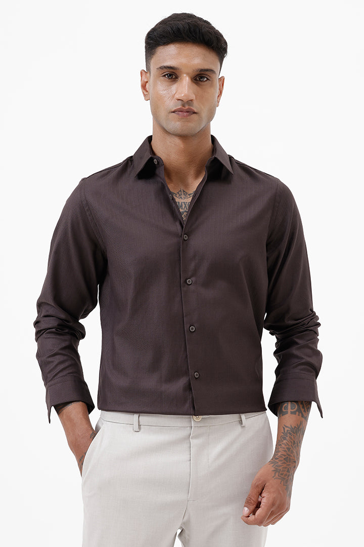 DARK BROWN HERRINGBONE COTTON SHIRT