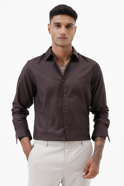 DARK BROWN HERRINGBONE COTTON SHIRT