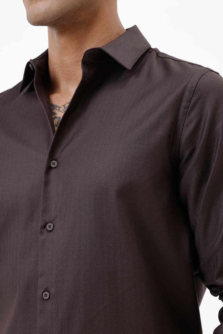 DARK BROWN HERRINGBONE COTTON SHIRT