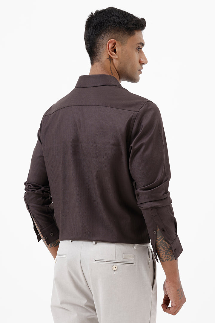 DARK BROWN HERRINGBONE COTTON SHIRT