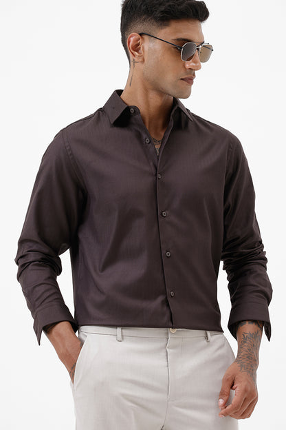 DARK BROWN HERRINGBONE COTTON SHIRT