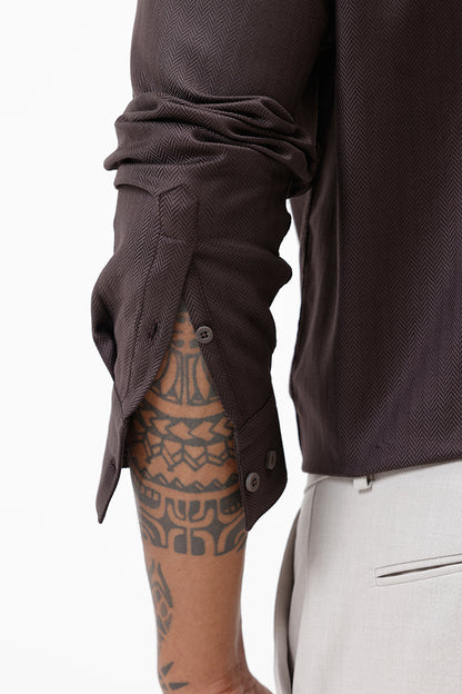 DARK BROWN HERRINGBONE COTTON SHIRT