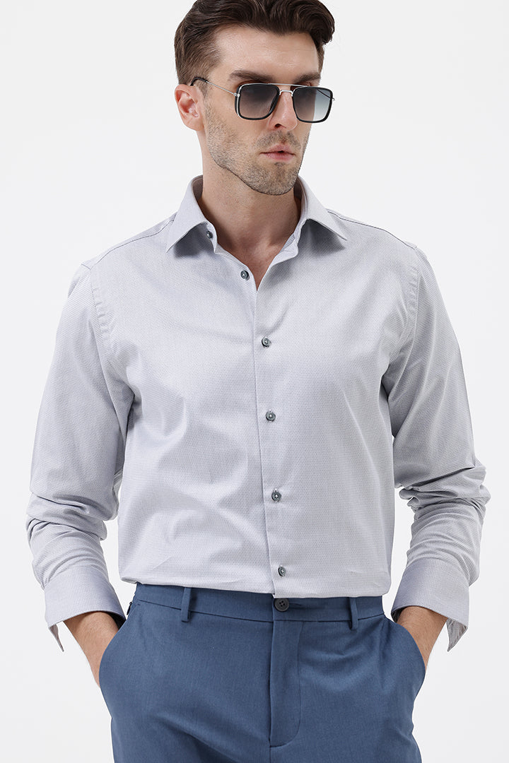 GREY COTTON DOBBY SHIRT