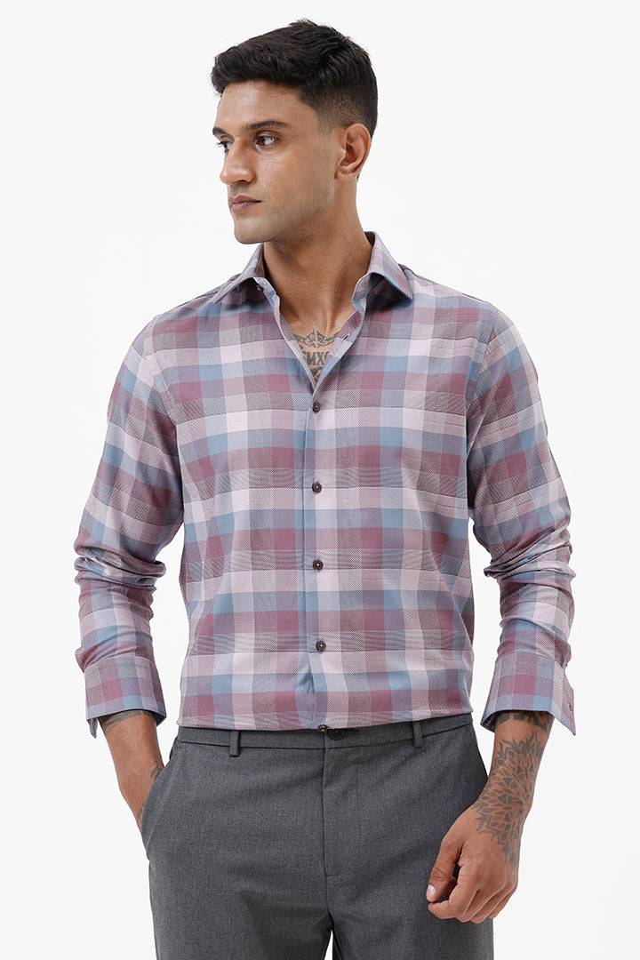 PINK/ GREY  COTTON CHECK SHIRT