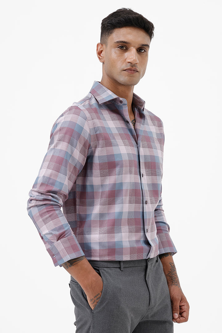PINK/ GREY  COTTON CHECK SHIRT
