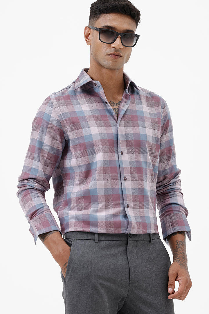PINK/ GREY  COTTON CHECK SHIRT