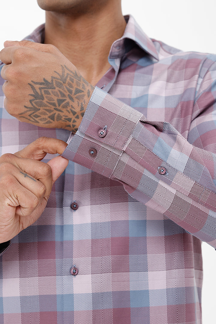 PINK/ GREY  COTTON CHECK SHIRT