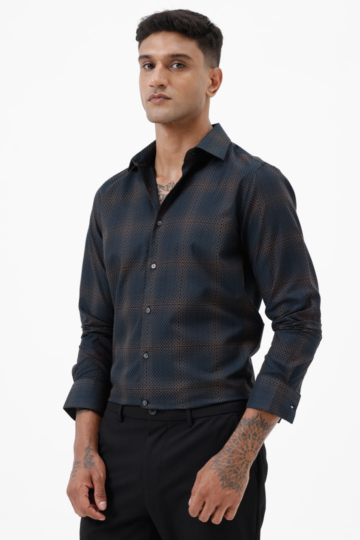 DARK GREEN COTTON CHECK SHIRT