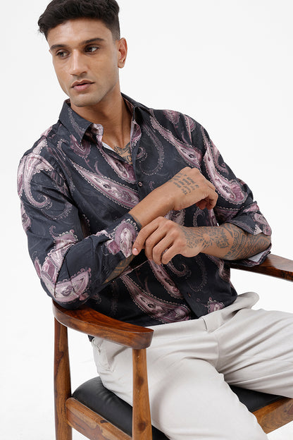 MAROON PAISLEY COTTON PRINT SHIRT