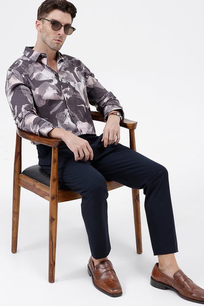 COFFEE BROWN COTTON PRINT SHIRT