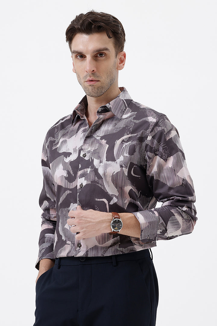 COFFEE BROWN COTTON PRINT SHIRT