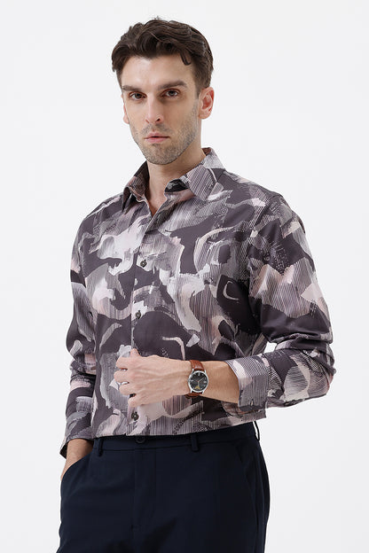 COFFEE BROWN COTTON PRINT SHIRT