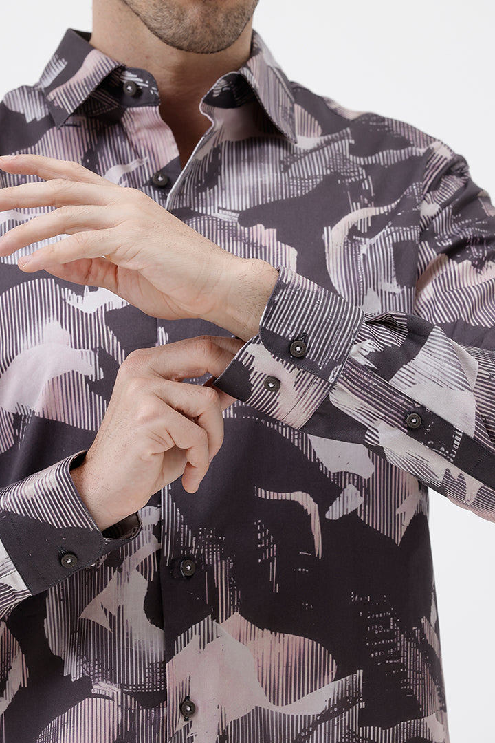 COFFEE BROWN COTTON PRINT SHIRT