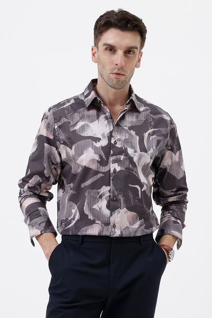 COFFEE BROWN COTTON PRINT SHIRT