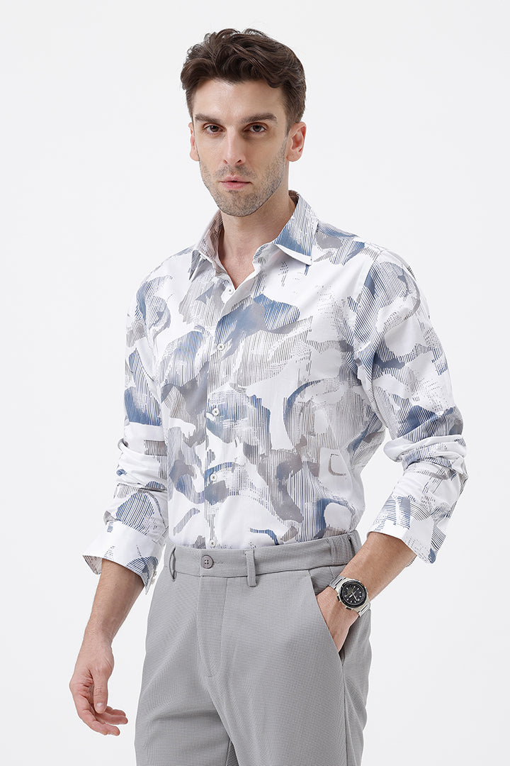 WHITE COTTON PRINT SHIRT